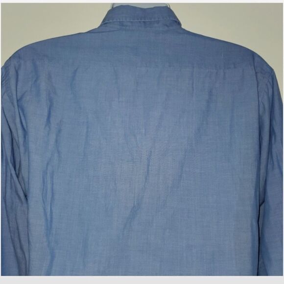 Men Shirt Light Blue Button Down Size 17 34/35 - Picture 9 of 11